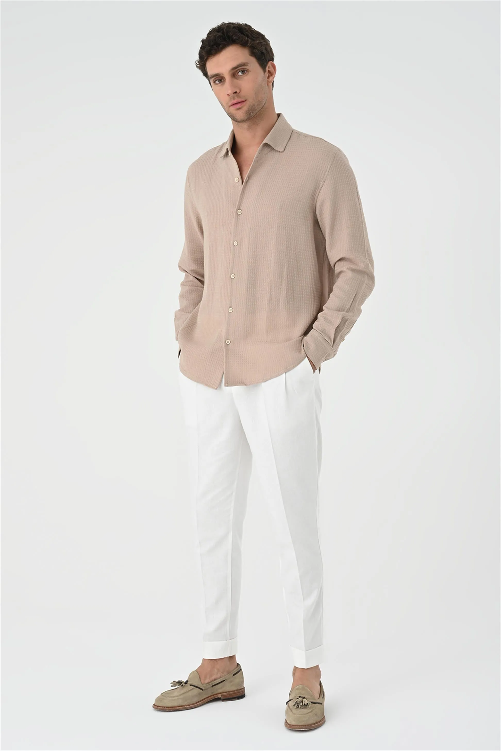 Men's Beige Regular Fit Woven Shirt - Wessi sold by Wessi product image thumbnail 4