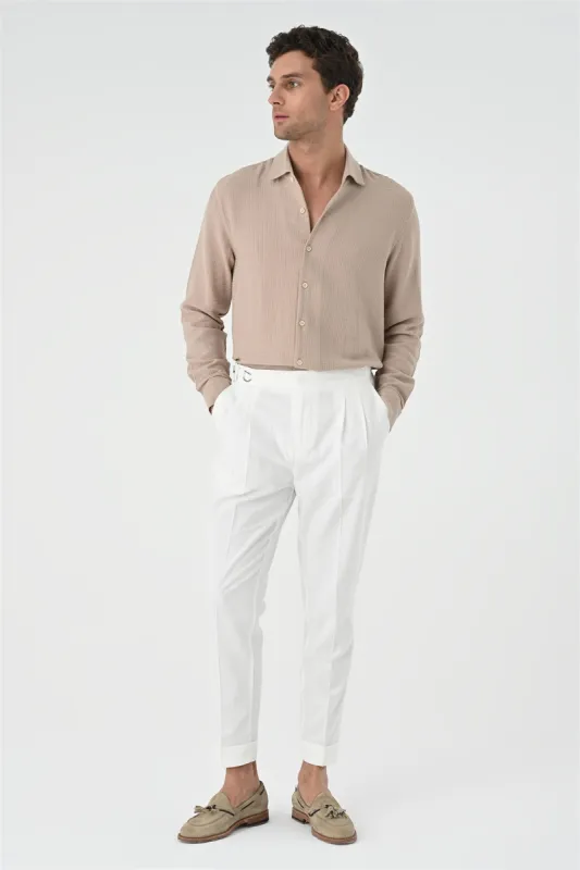 Men's Beige Regular Fit Woven  Shirt - Wessi sold by Wessi