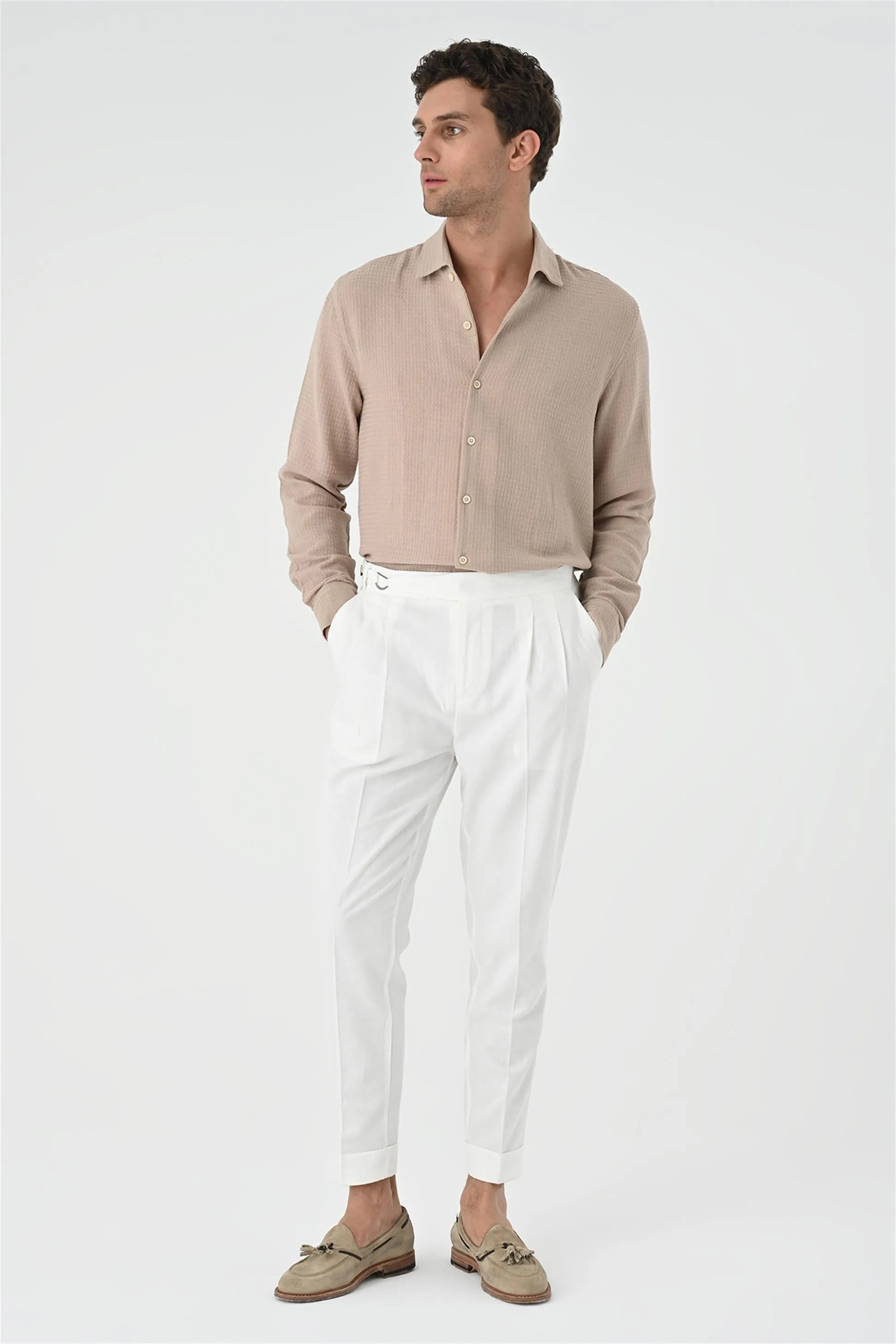 Men's Beige Regular Fit Woven Shirt - Wessi sold by Wessi