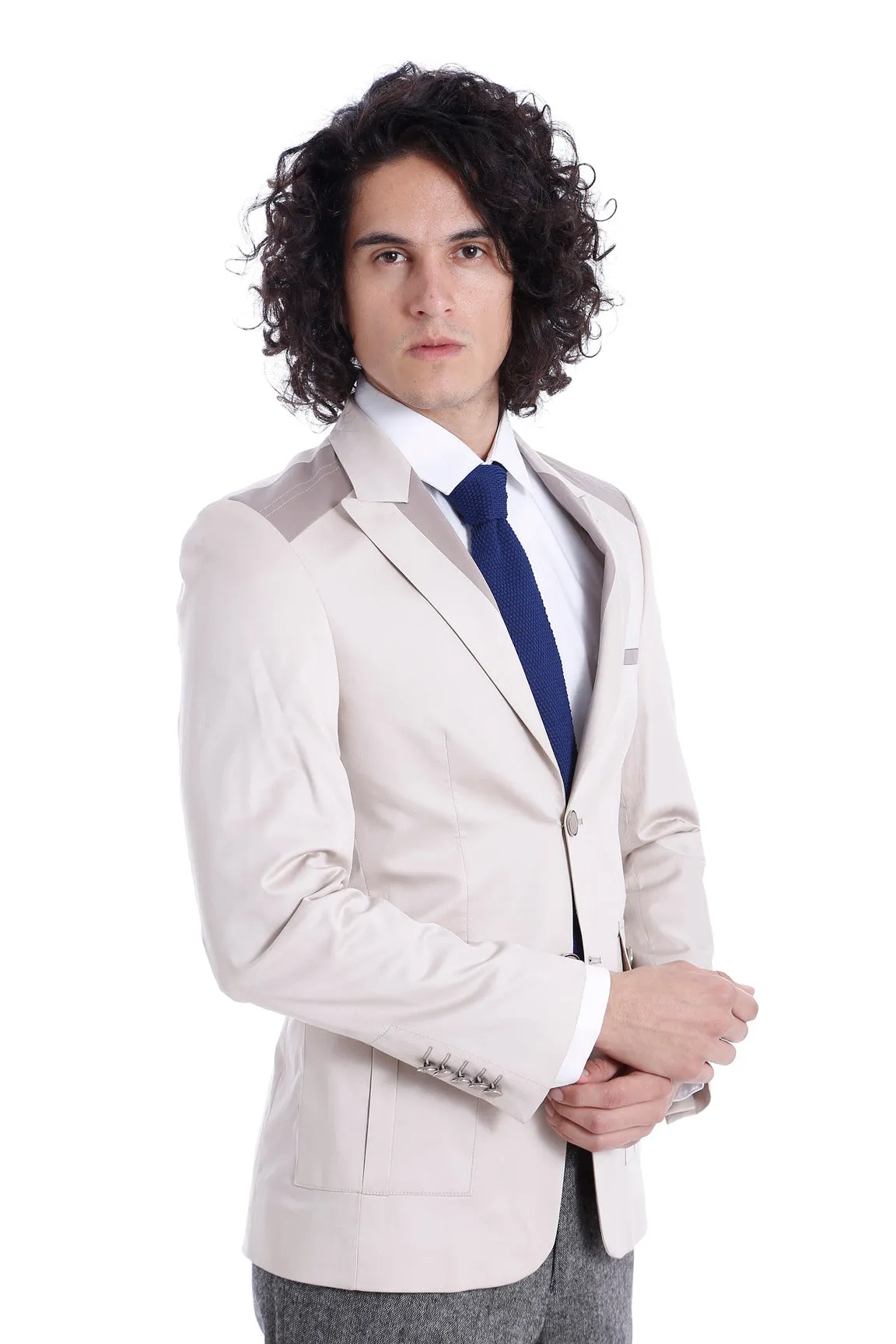 Double Buttons Bag Pocket Shoulder Piece Cream Jacket-Wessi sold by Wessi product image thumbnail 2