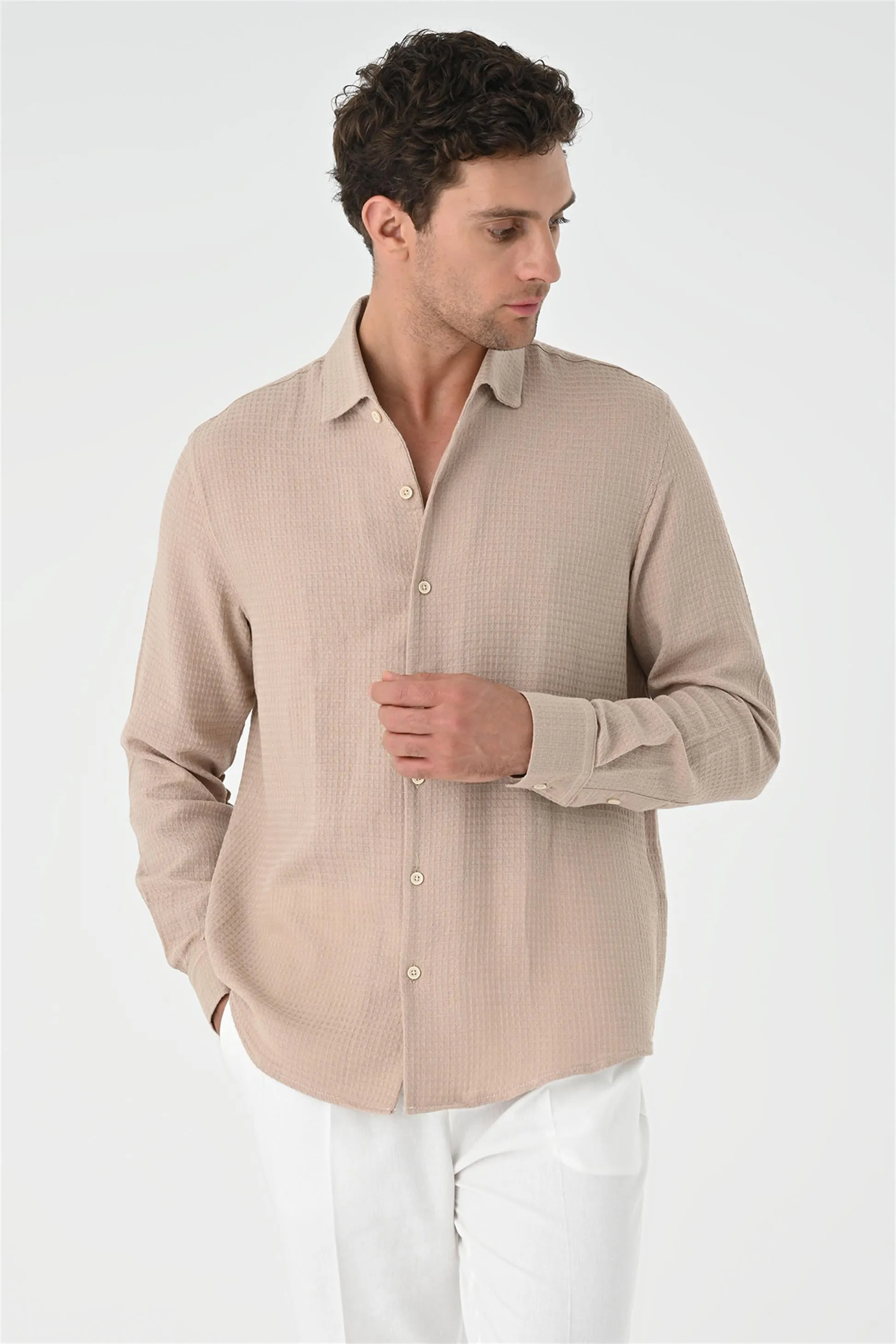 Men's Beige Regular Fit Woven Shirt - Wessi sold by Wessi product image thumbnail 5