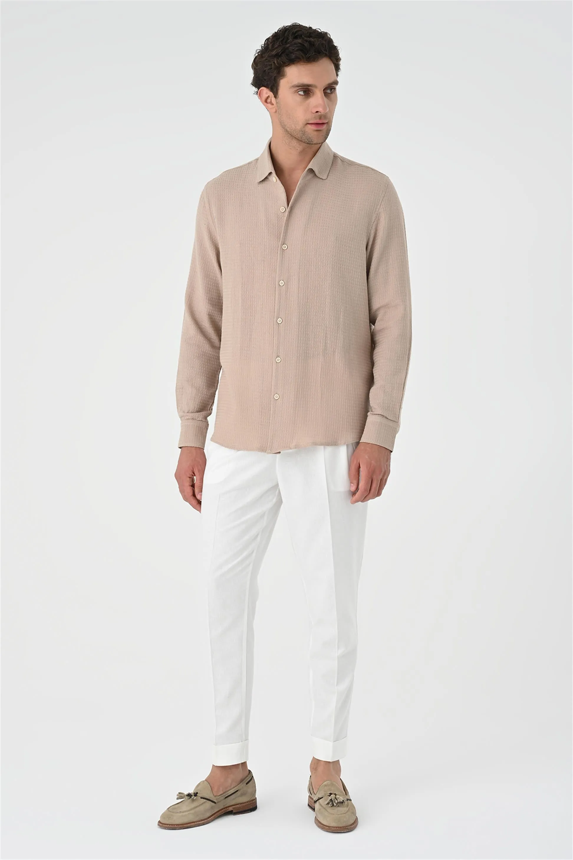 Men's Beige Regular Fit Woven Shirt - Wessi sold by Wessi product image thumbnail 2