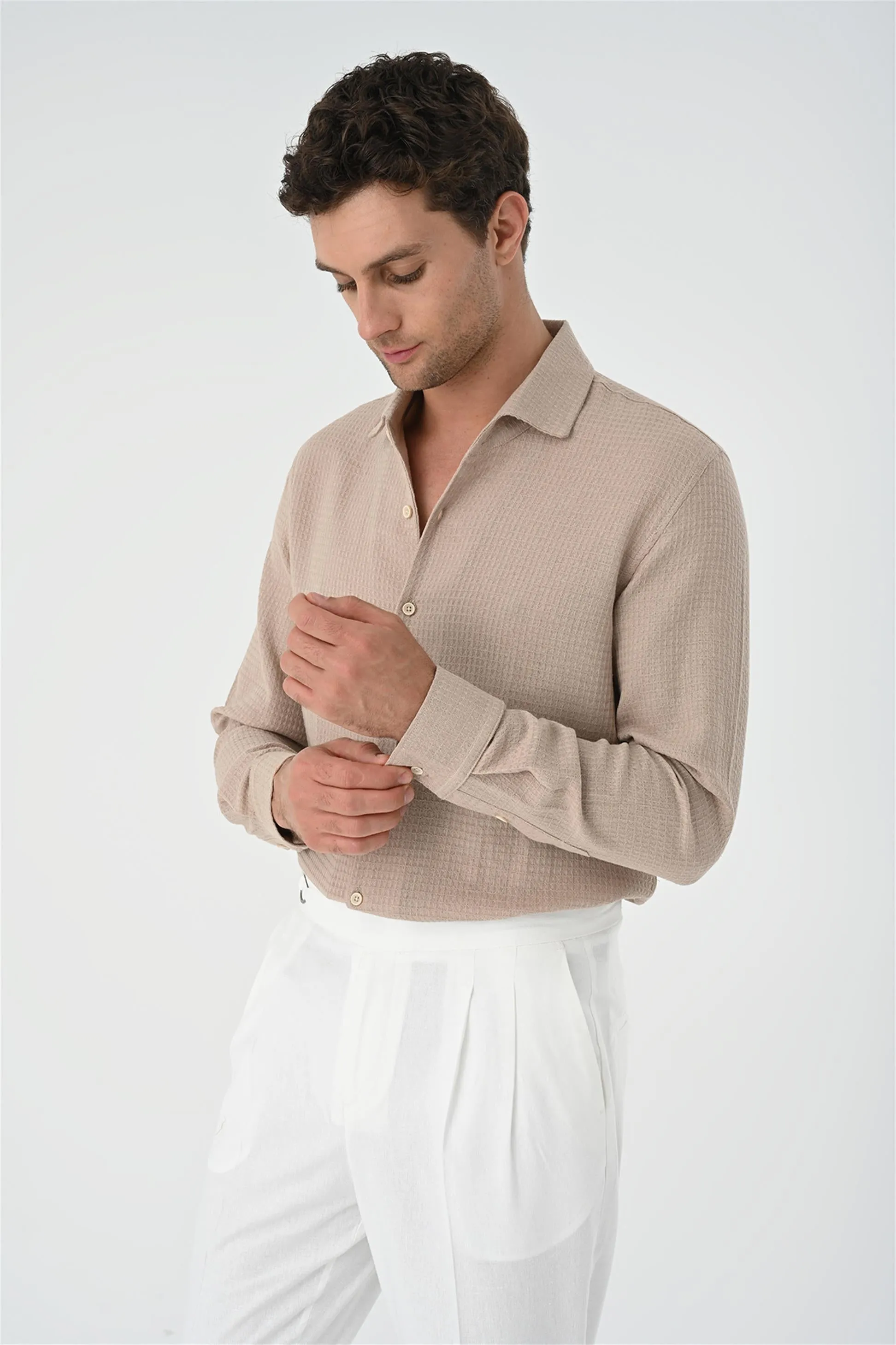 Men's Beige Regular Fit Woven Shirt - Wessi sold by Wessi product image thumbnail 3