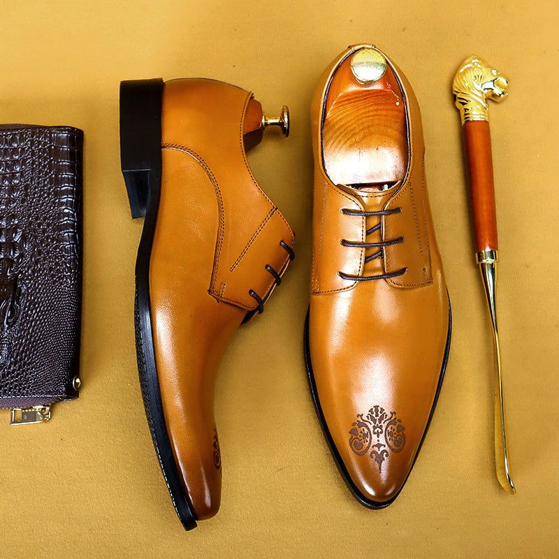 Men's Breathable Leather Pointed Carved Business Formal Wear Leather Shoes sold by Wessi product image thumbnail 5