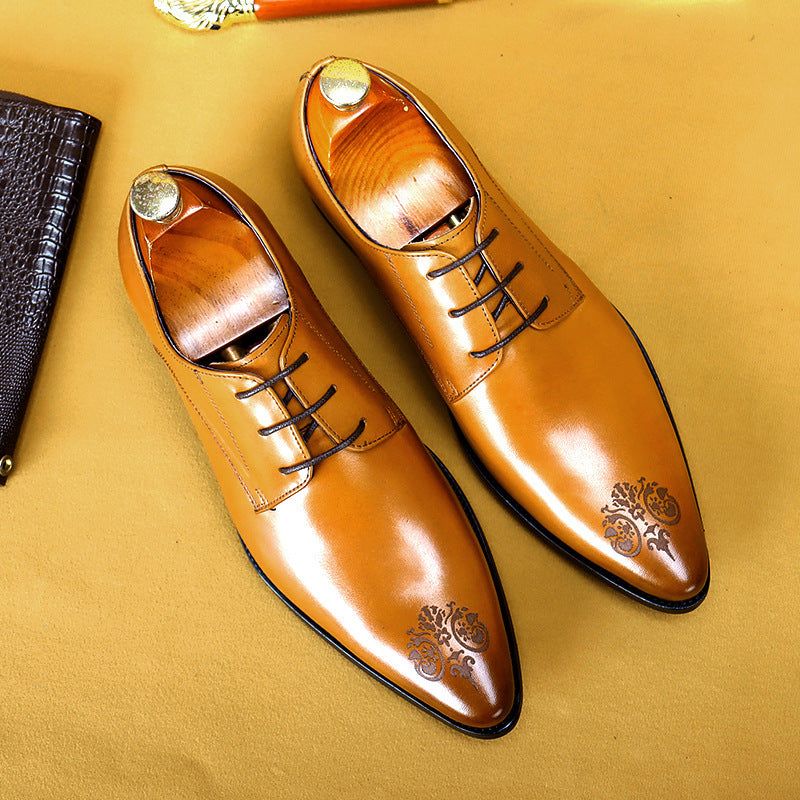 Men's Breathable Leather Pointed Carved Business Formal Wear Leather Shoes sold by Wessi product image thumbnail 4