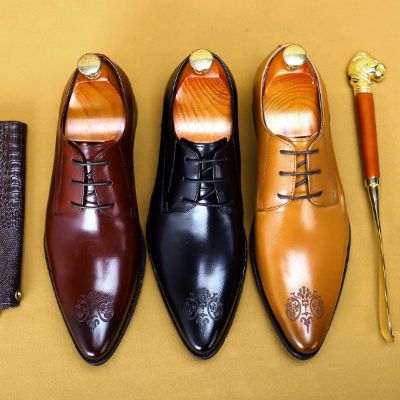 Men's Breathable Leather Pointed Carved Business Formal Wear Leather Shoes sold by Wessi