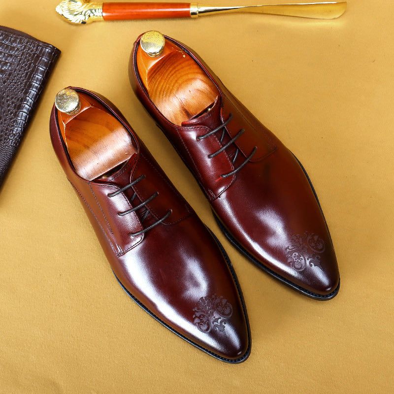 Men's Breathable Leather Pointed Carved Business Formal Wear Leather Shoes sold by Wessi product image thumbnail 3