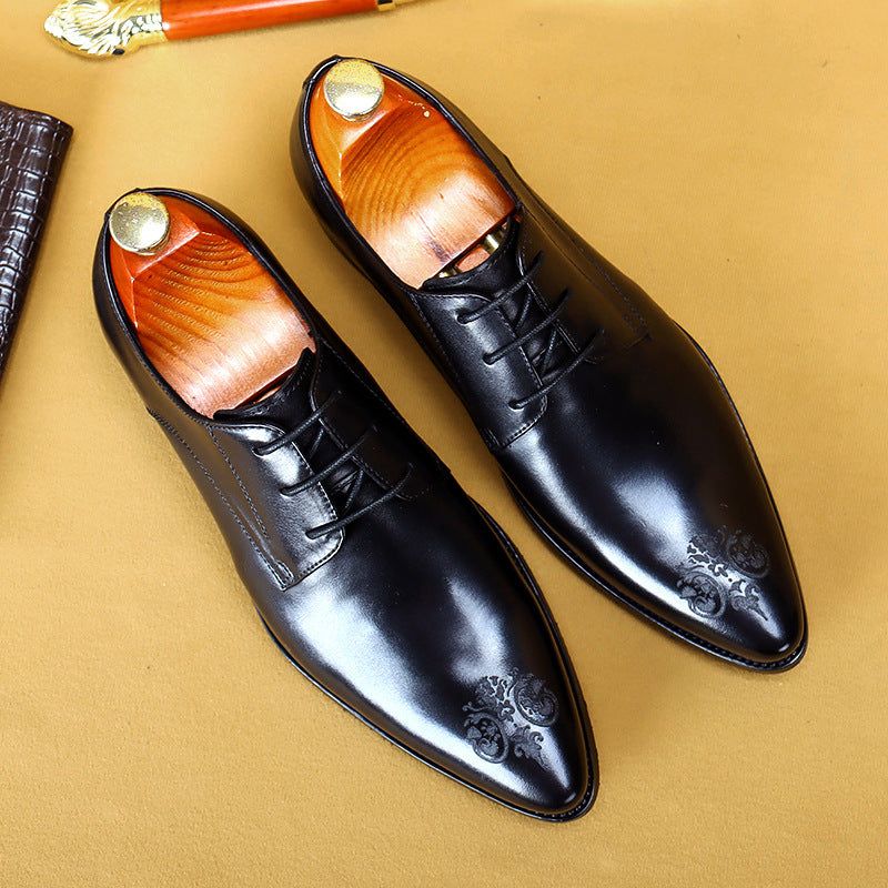 Men's Breathable Leather Pointed Carved Business Formal Wear Leather Shoes sold by Wessi product image thumbnail 2