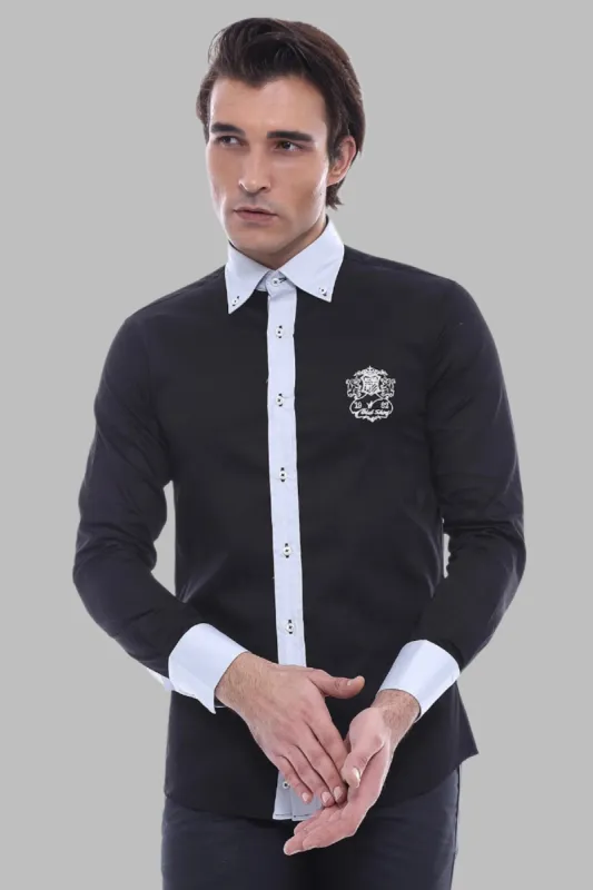 Cotton- Satin Black Men's Sport Shirt - Wessi sold by Wessi