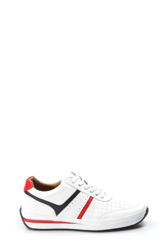 Men's White Leather Sneakers with Red and Blue Stripes - Wessi sold by Wessi
