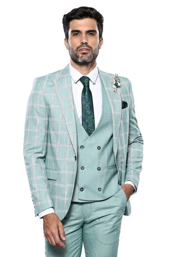 Checked Light Green Vested Suit | Wessi sold by Wessi