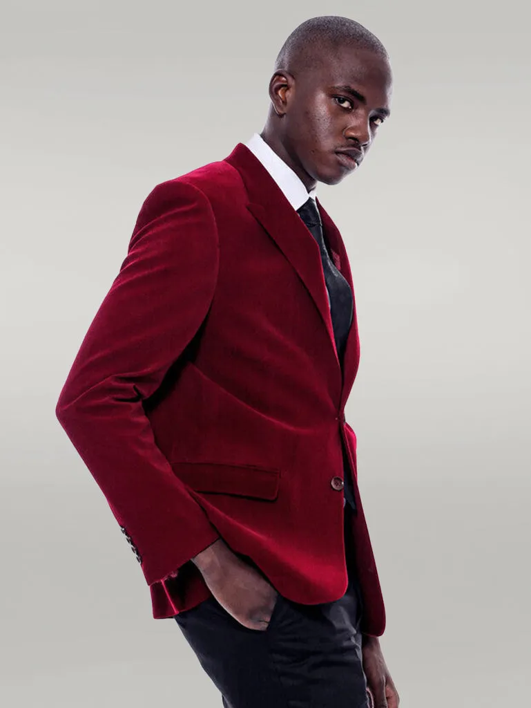 Wide Peak Lapel Velvet Burgundy Men Blazer - Wessi sold by Wessi product image thumbnail 5