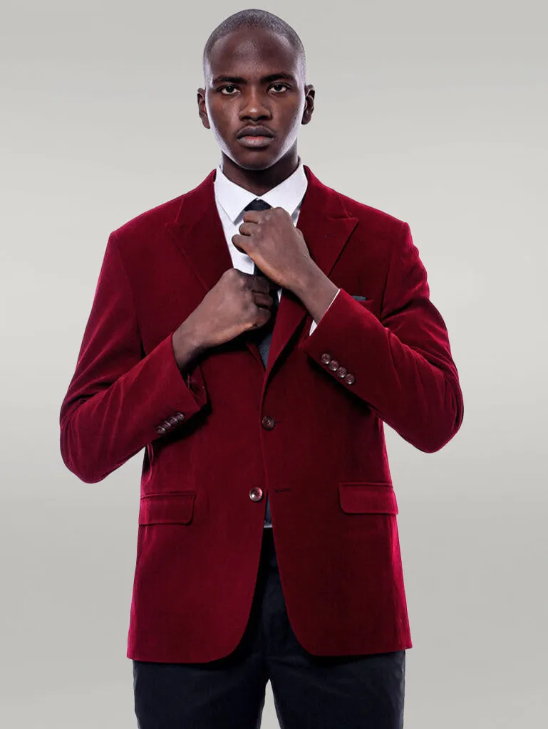 Wide Peak Lapel Velvet Burgundy Men Blazer - Wessi sold by Wessi