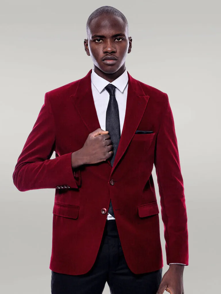 Wide Peak Lapel Velvet Burgundy Men Blazer - Wessi sold by Wessi product image thumbnail 3