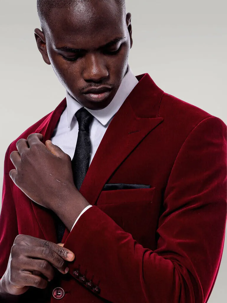 Wide Peak Lapel Velvet Burgundy Men Blazer - Wessi sold by Wessi product image thumbnail 2