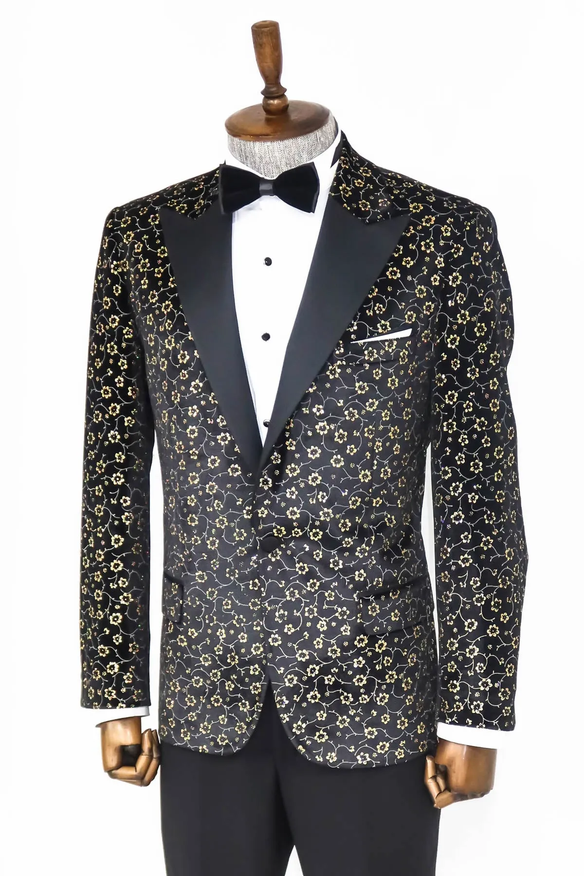 Tiny Flower Pattern Black Men Tuxedo Blazer - Wessi sold by Wessi product image thumbnail 4