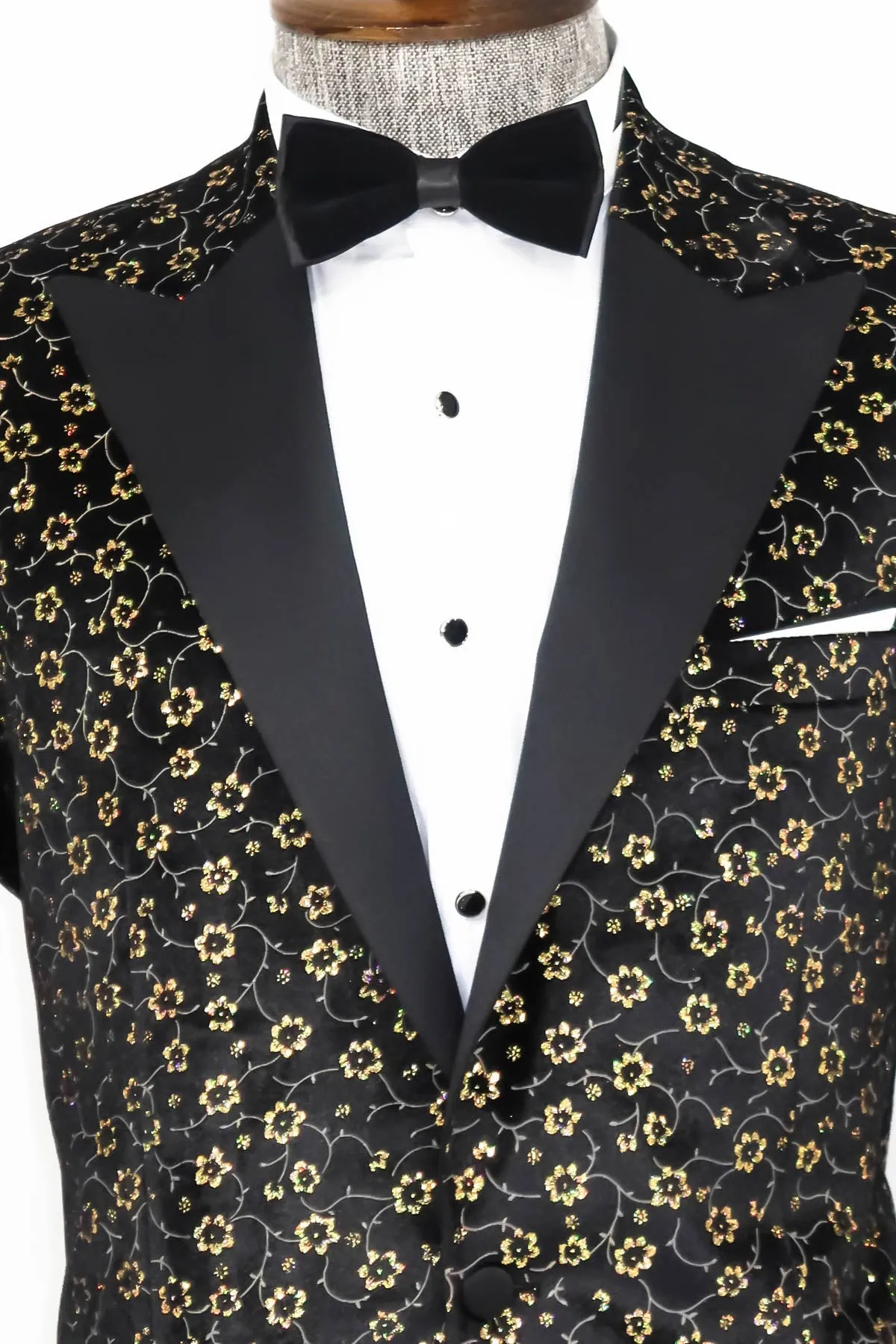 Tiny Flower Pattern Black Men Tuxedo Blazer - Wessi sold by Wessi product image thumbnail 2