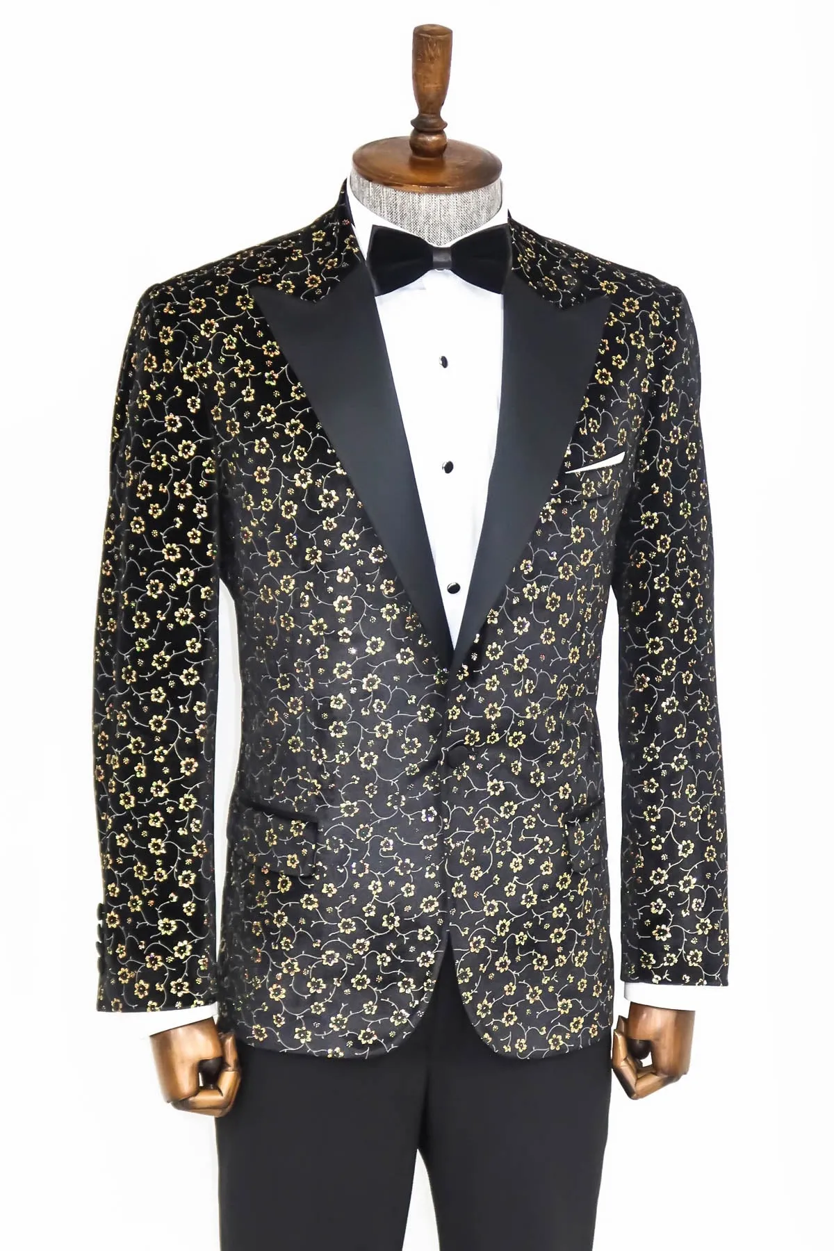 Tiny Flower Pattern Black Men Tuxedo Blazer - Wessi sold by Wessi product image thumbnail 5