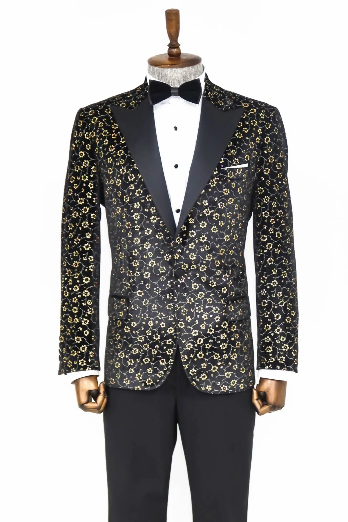 Tiny Flower Pattern Black Men Tuxedo Blazer - Wessi sold by Wessi product image thumbnail 3