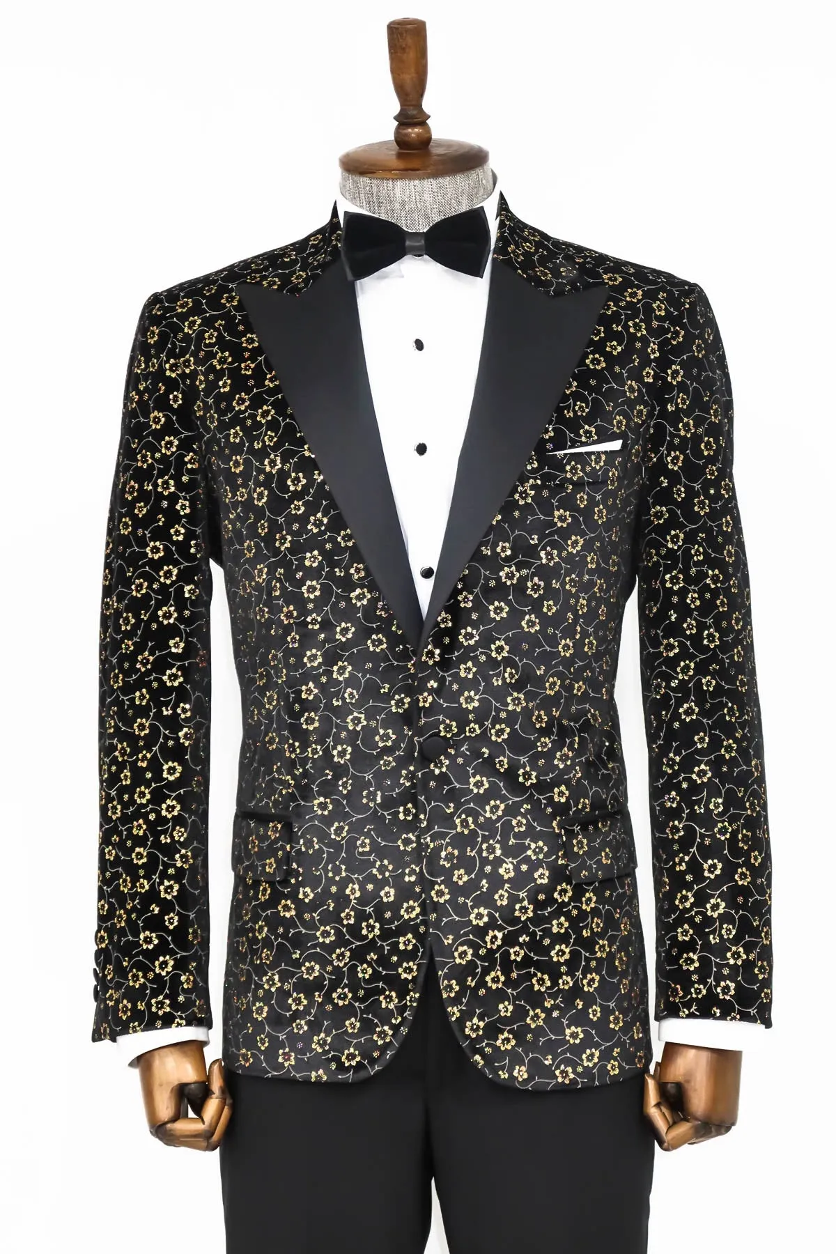 Tiny Flower Pattern Black Men Tuxedo Blazer - Wessi sold by Wessi