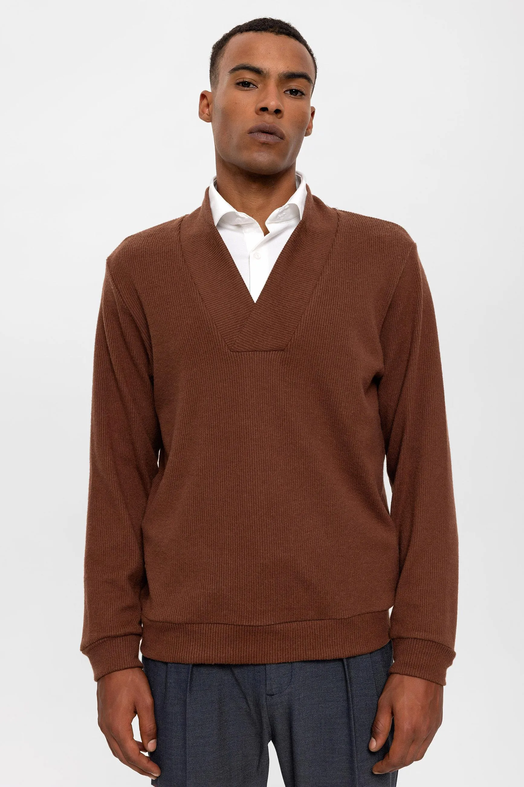 Brown V-Neck Men's Sweater - Wessi sold by Wessi product image thumbnail 4