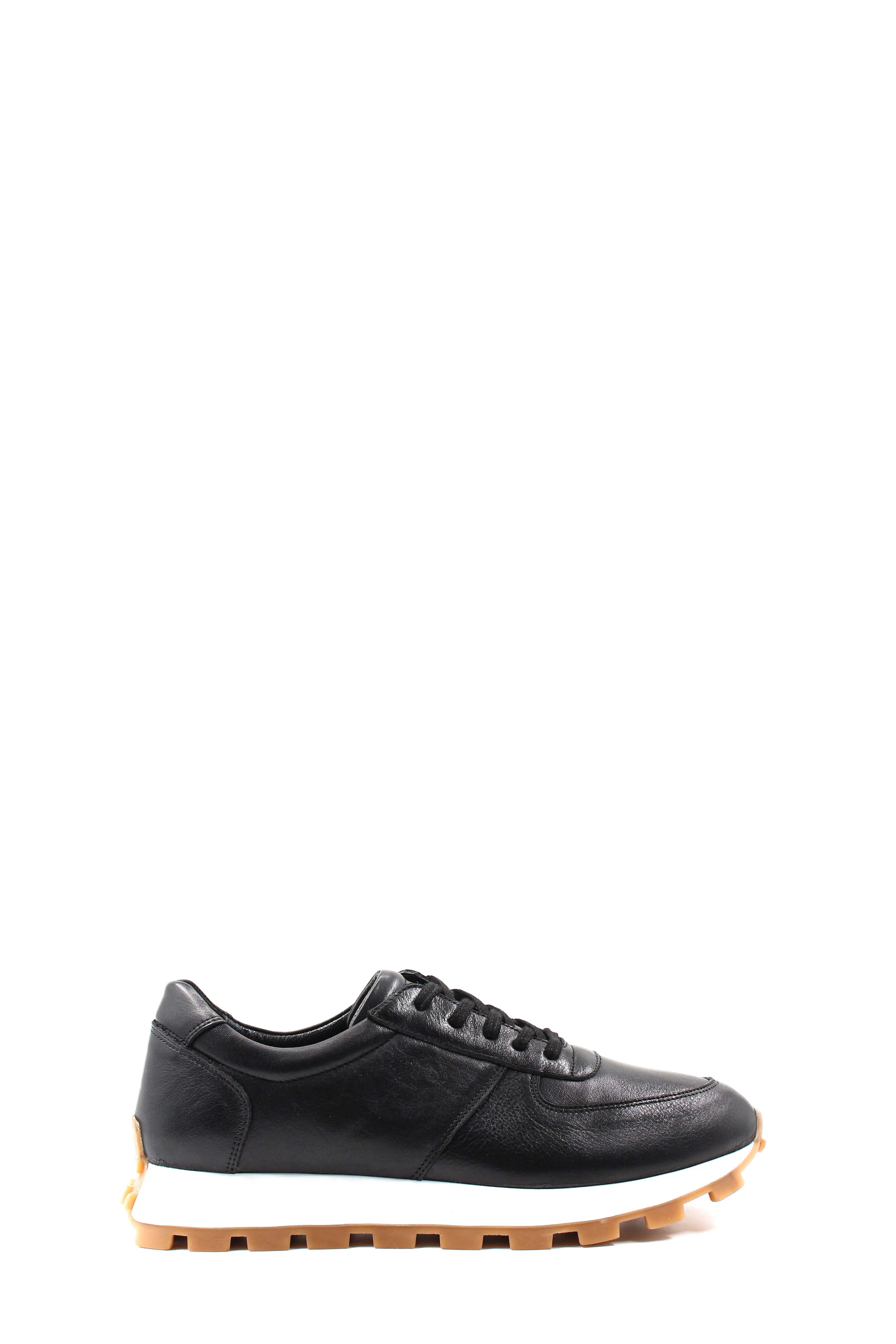 Men's Black Leather Sneakers with White Sole and Textured Outsole - Wessi sold by Wessi
