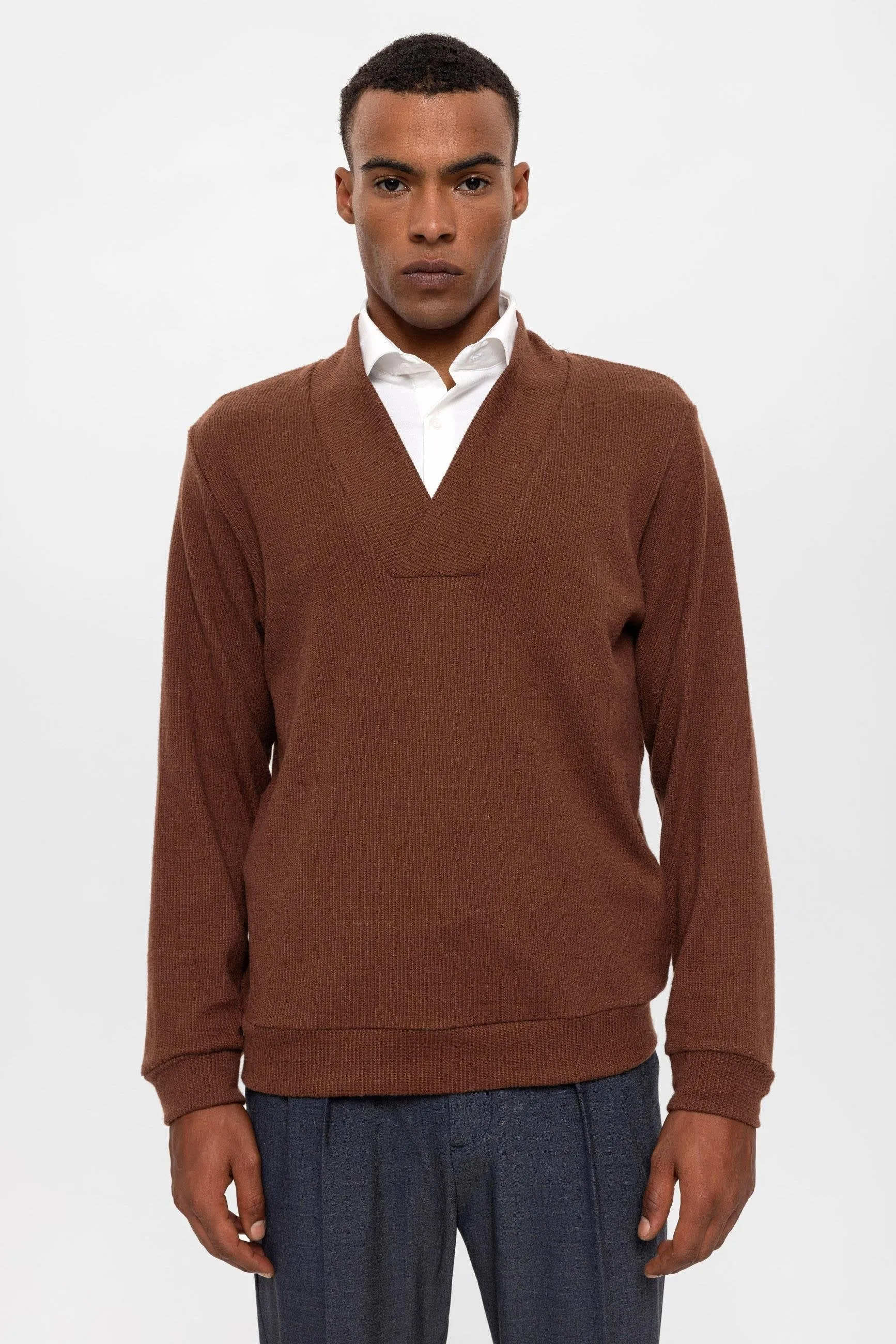 Brown V-Neck Men's Sweater - Wessi sold by Wessi product image thumbnail 3