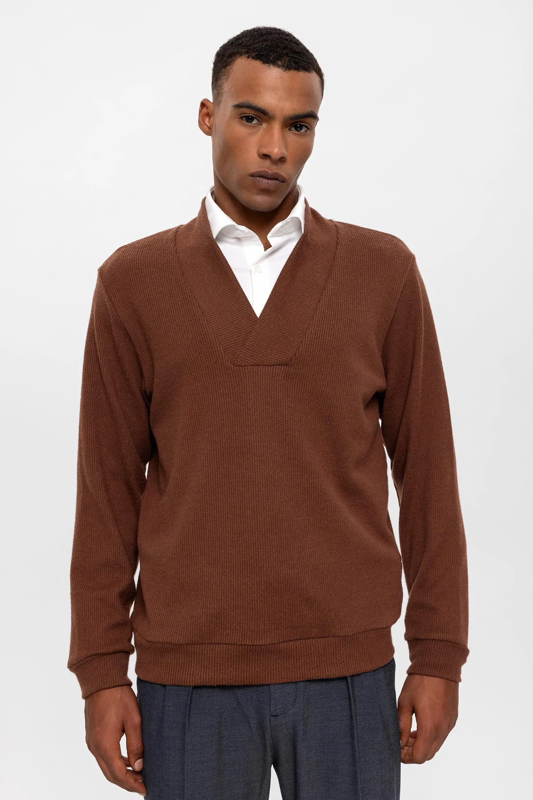 Brown V-Neck Men's Sweater - Wessi sold by Wessi product image thumbnail 2