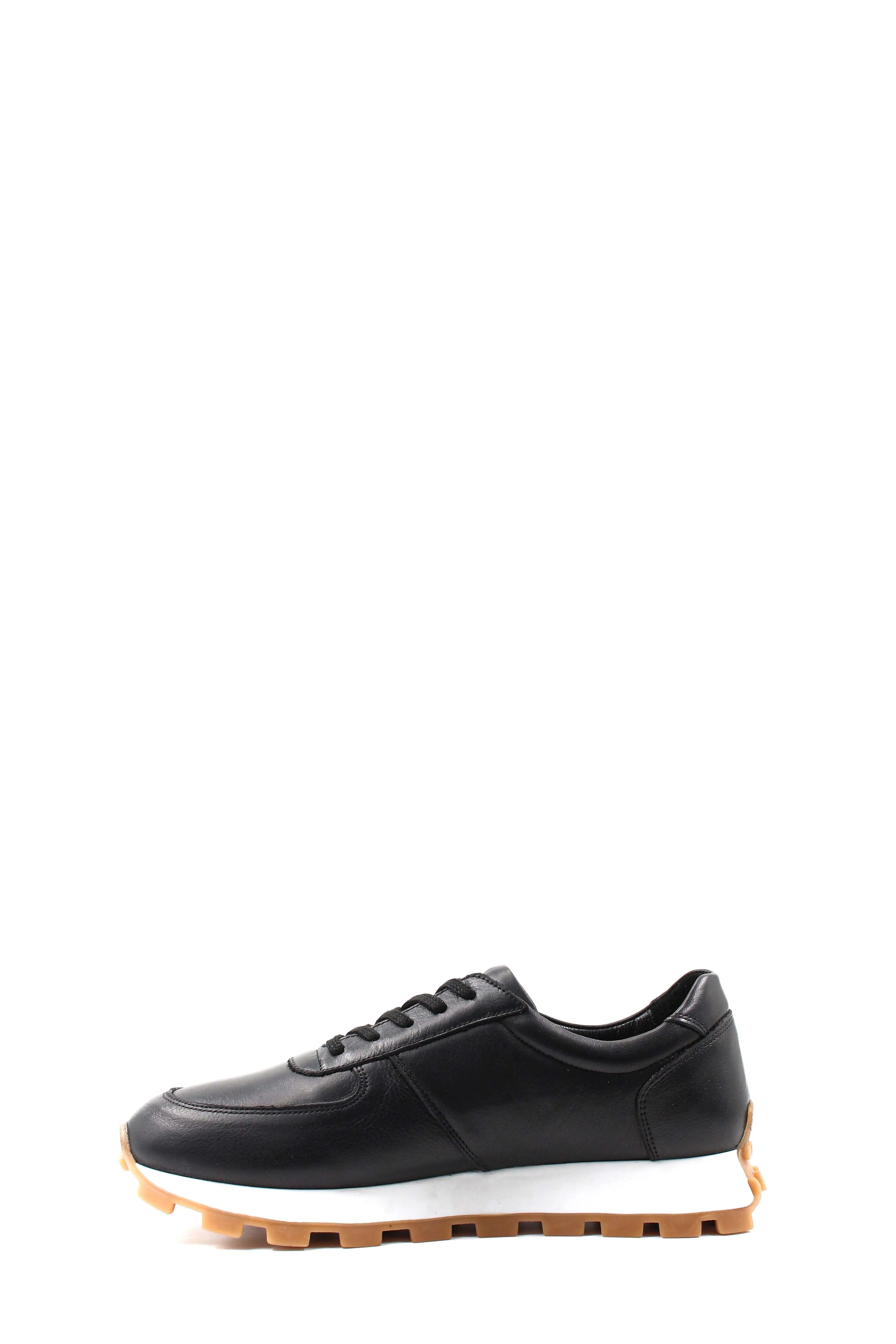 Men's Black Leather Sneakers with White Sole and Textured Outsole - Wessi sold by Wessi product image thumbnail 2
