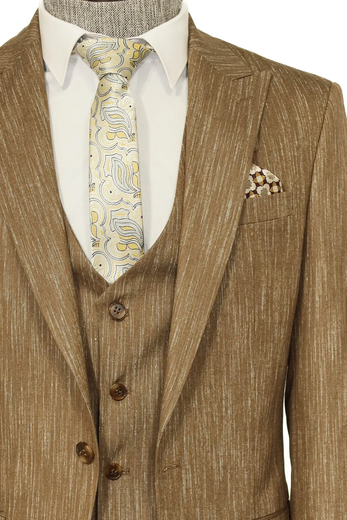 3 -Piece Single Button Peak Lapel Tan Men Suit - Wessi sold by Wessi product image thumbnail 2