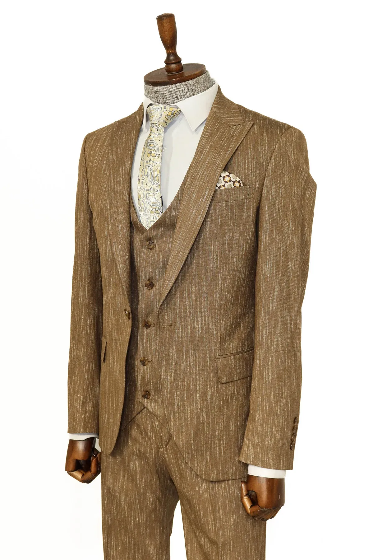 3 -Piece Single Button Peak Lapel Tan Men Suit - Wessi sold by Wessi product image thumbnail 4