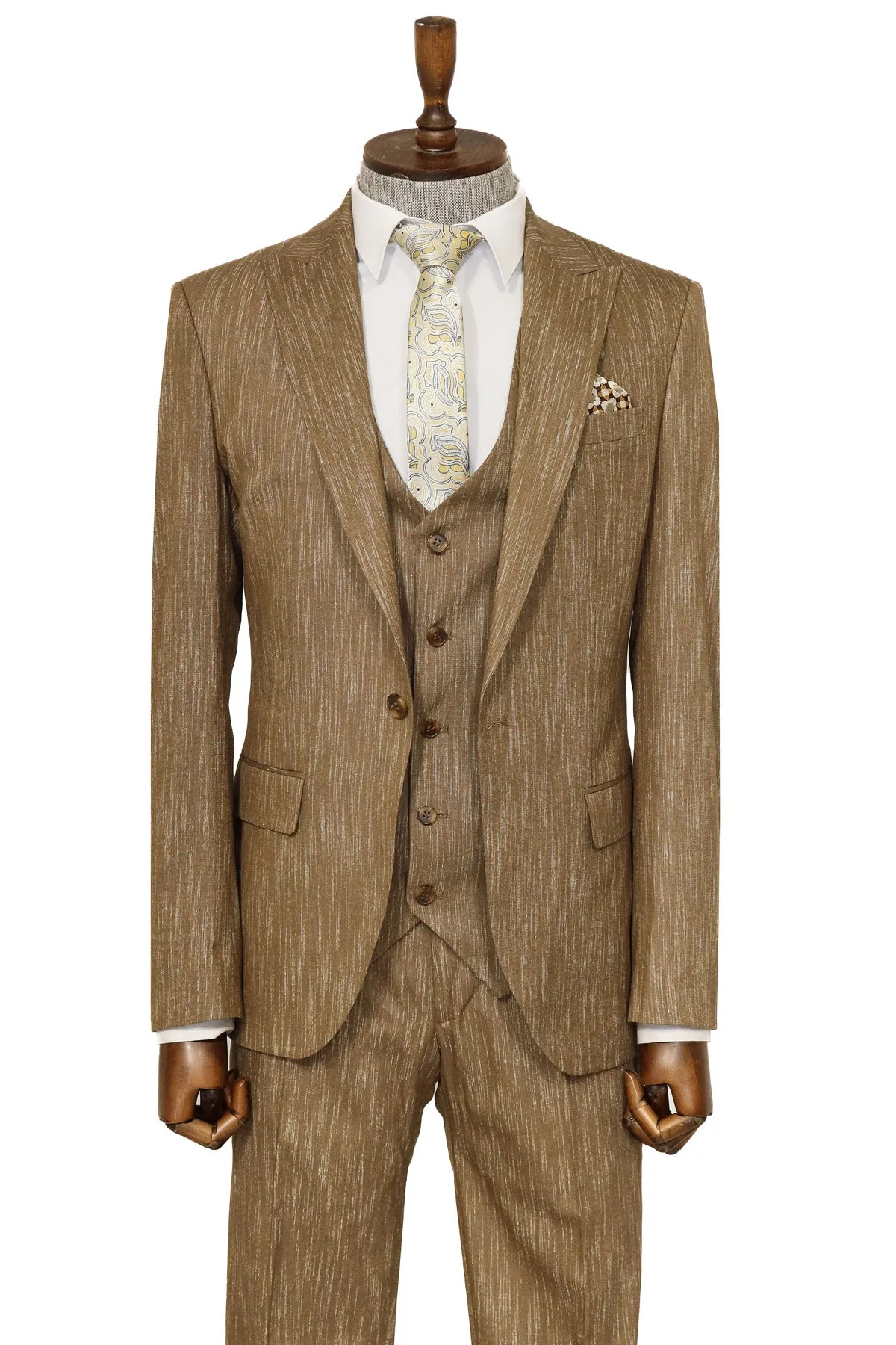 3 -Piece Single Button Peak Lapel Tan Men Suit - Wessi sold by Wessi product image thumbnail 3