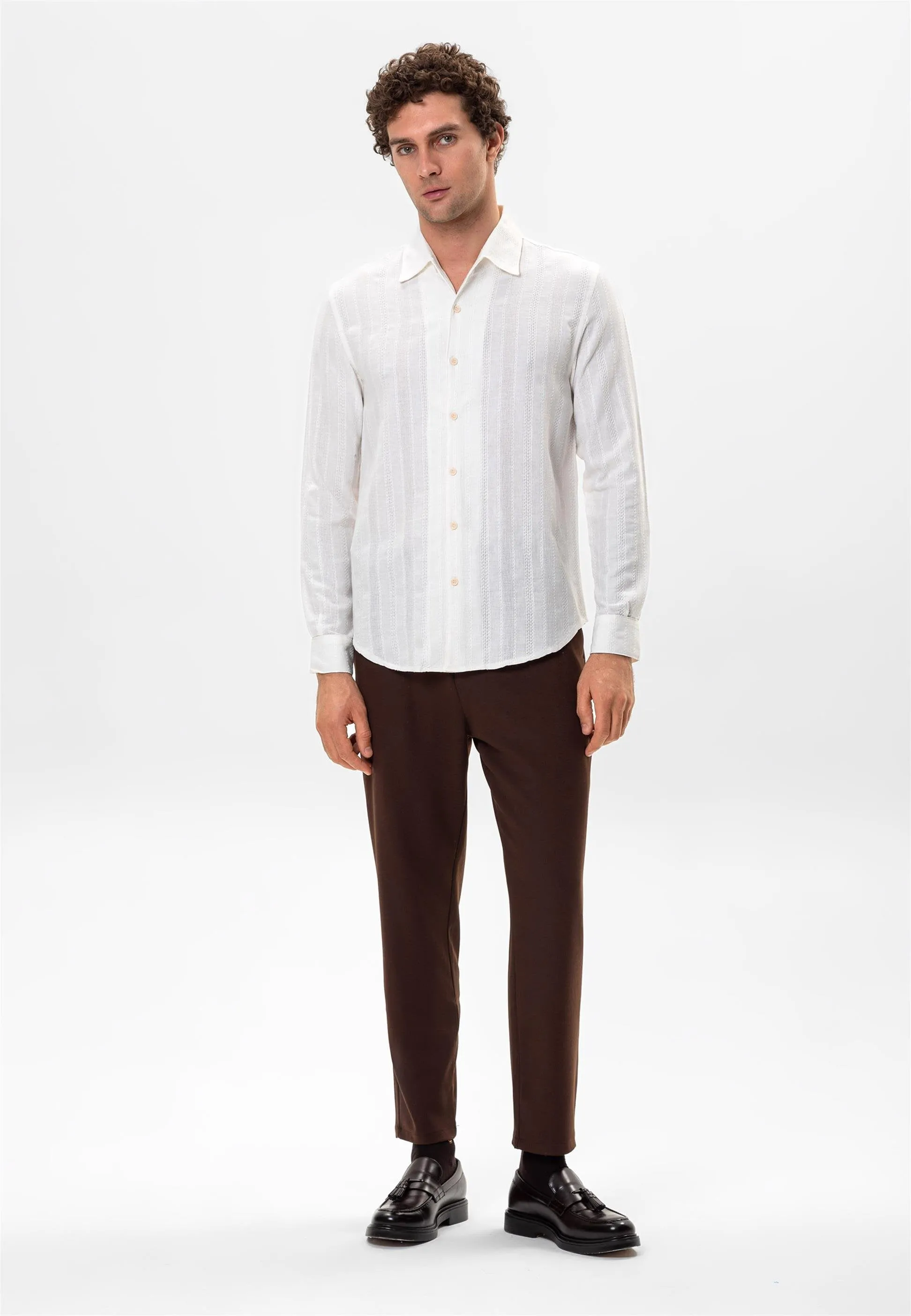 White Knitted Patterned Men's Shirt - Wessi sold by Wessi product image thumbnail 3