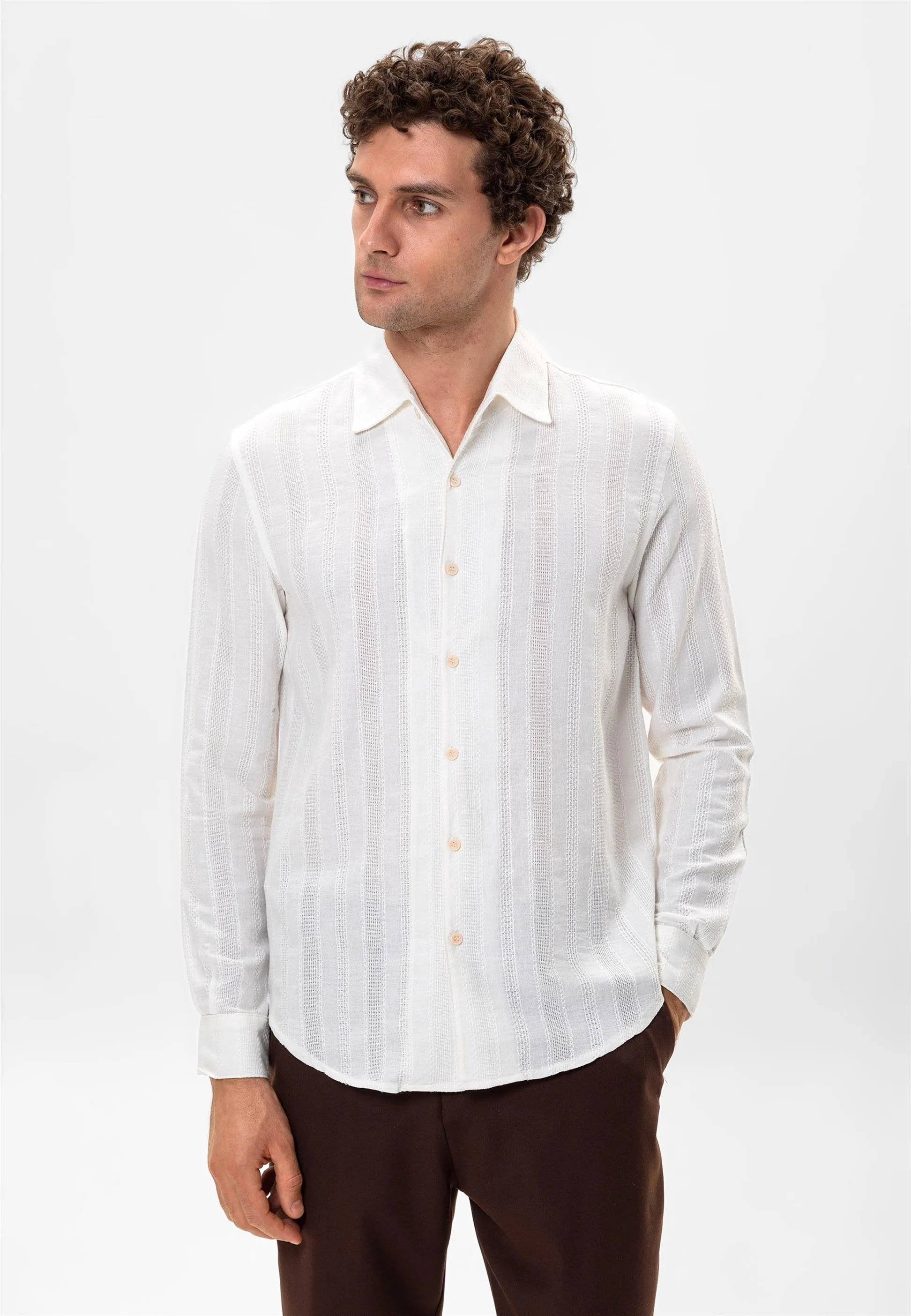 White Knitted Patterned Men's Shirt - Wessi sold by Wessi product image thumbnail 2