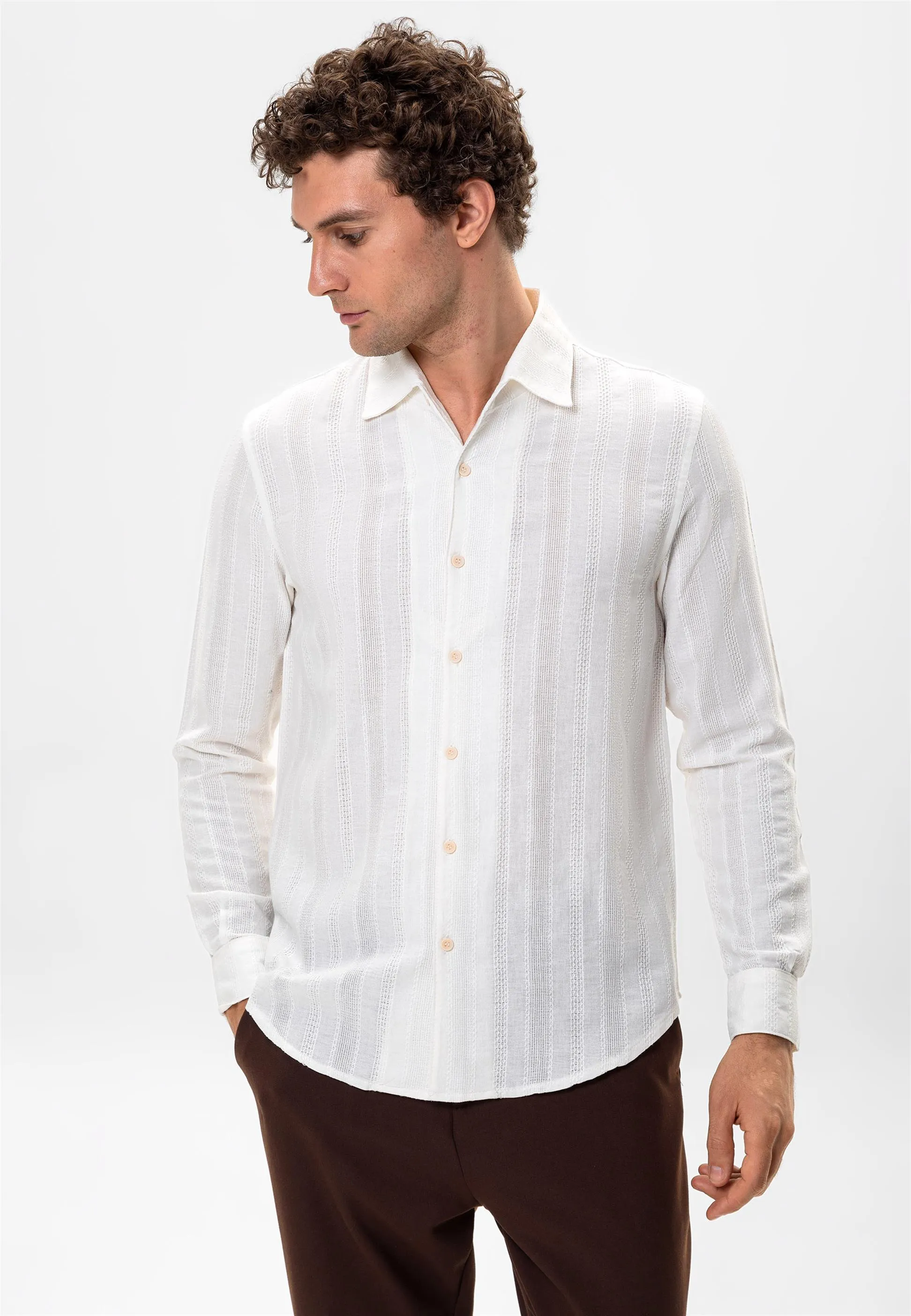 White Knitted Patterned Men's Shirt - Wessi sold by Wessi product image thumbnail 5