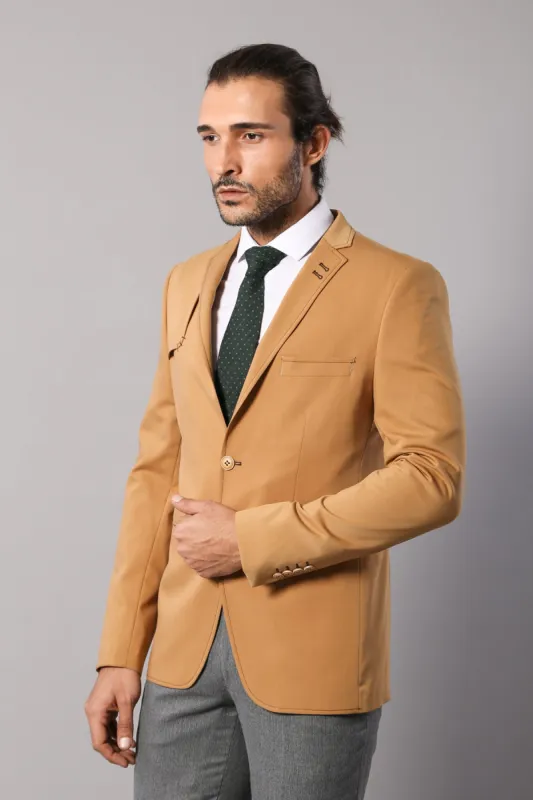 Double Buttons Shoulder Piece Mono Lapel Yellow Jacket-Wessi sold by Wessi