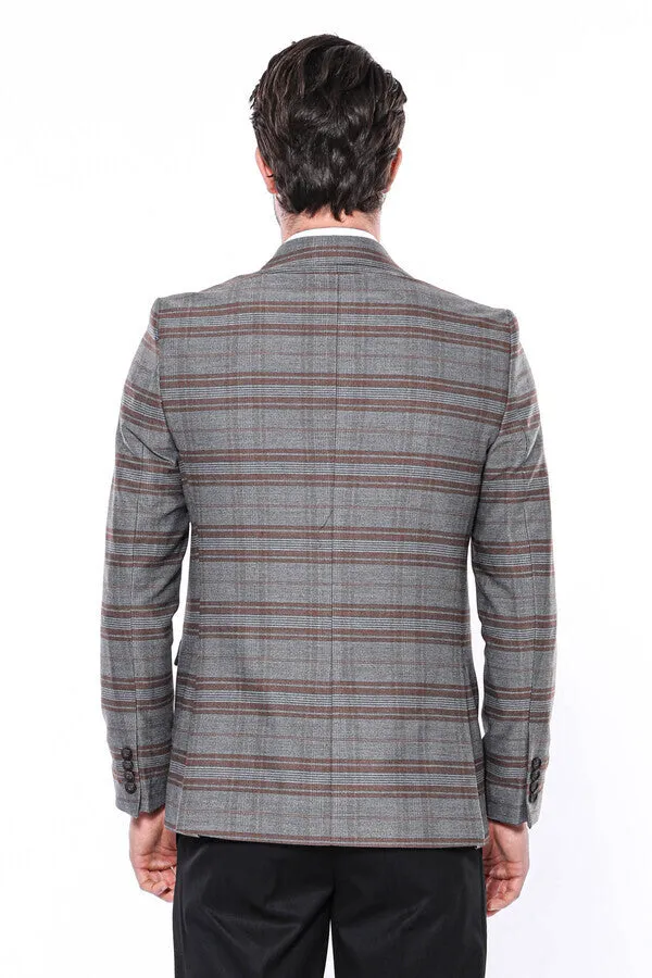Checked Slim-Fit Brown Men Blazer - Wessi sold by Wessi product image thumbnail 4