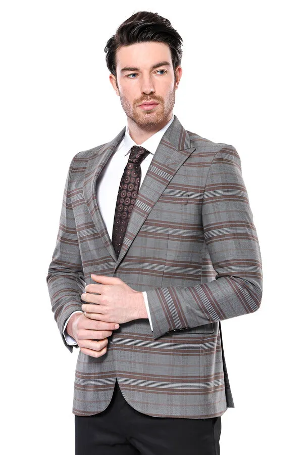 Checked Slim-Fit Brown Men Blazer - Wessi sold by Wessi product image thumbnail 3