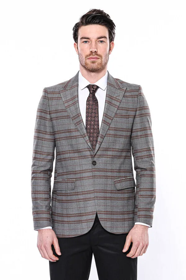 Checked Slim-Fit Brown Men Blazer - Wessi sold by Wessi product image thumbnail 5