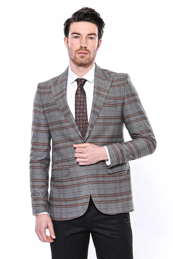 Checked Slim-Fit Brown Men Blazer - Wessi sold by Wessi
