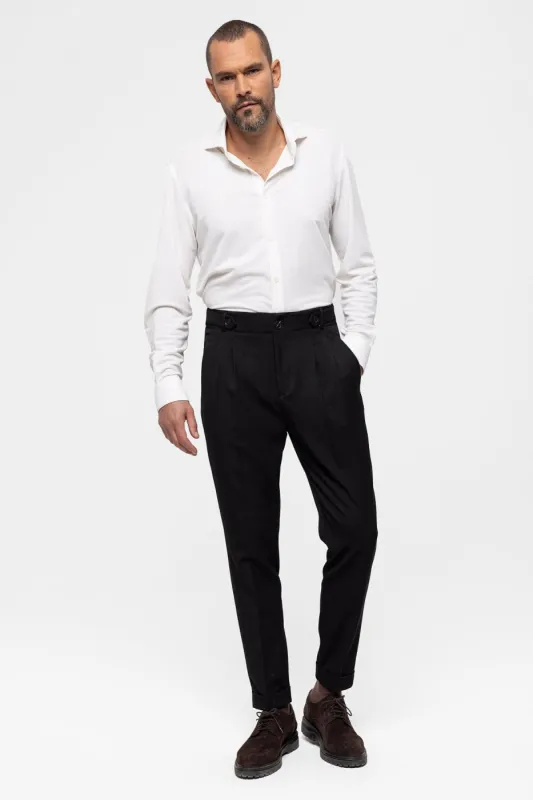 Men's Black High Waist (Boyfriend) Pleated Fabric Trousers - Wessi sold by Wessi
