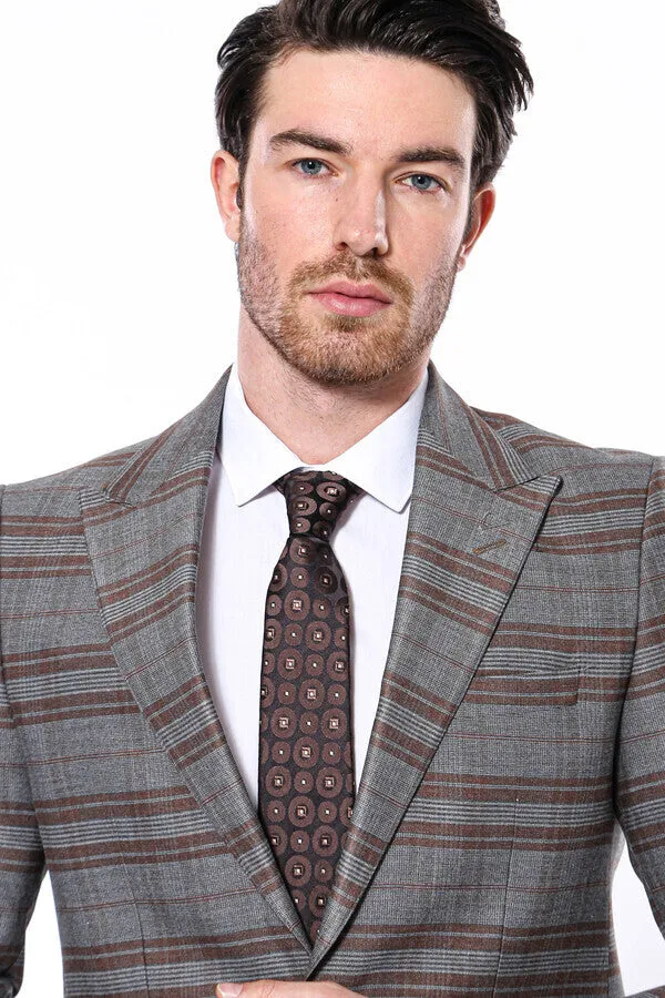 Checked Slim-Fit Brown Men Blazer - Wessi sold by Wessi product image thumbnail 2