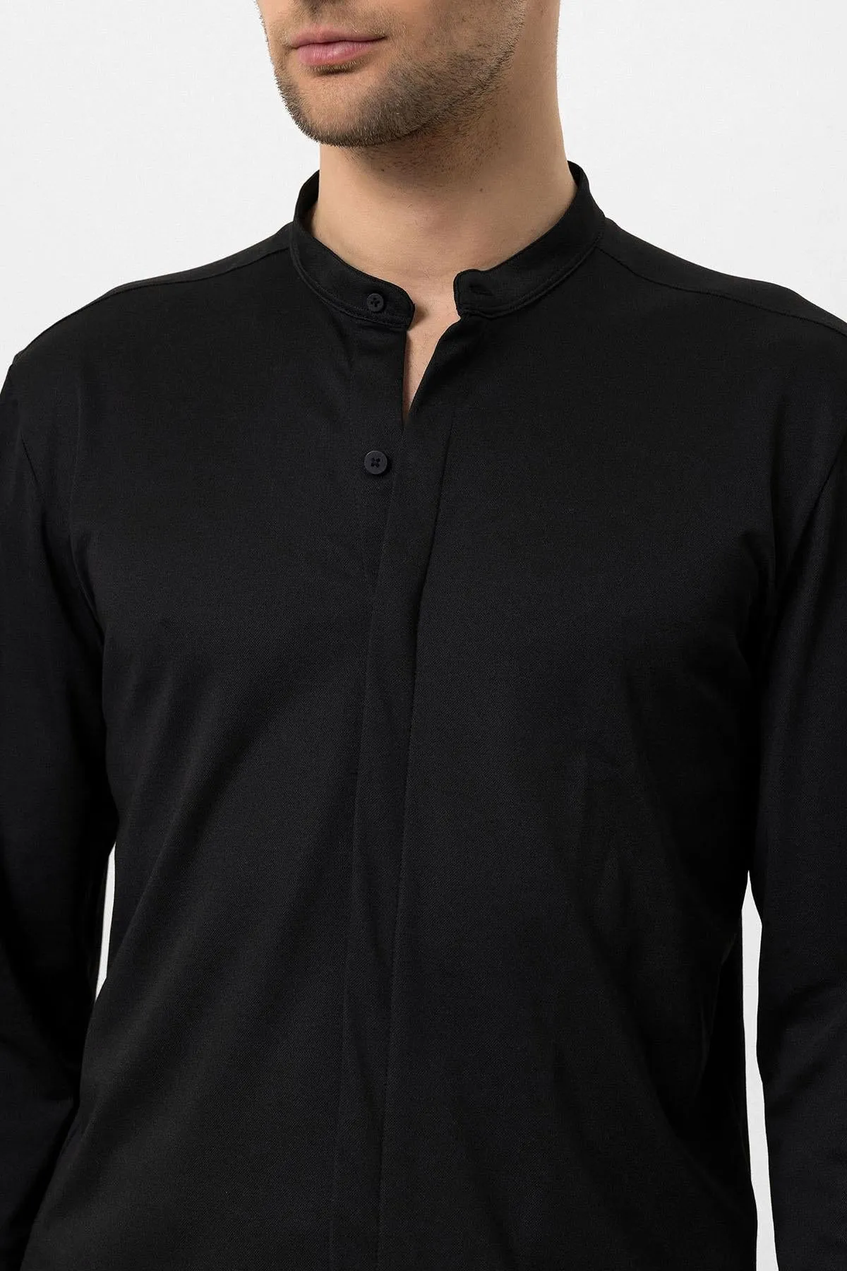 Men's Black Classic Collar Hidden Button Long Sleeve Slim Fit Shirt - Wessi sold by Wessi product image thumbnail 5