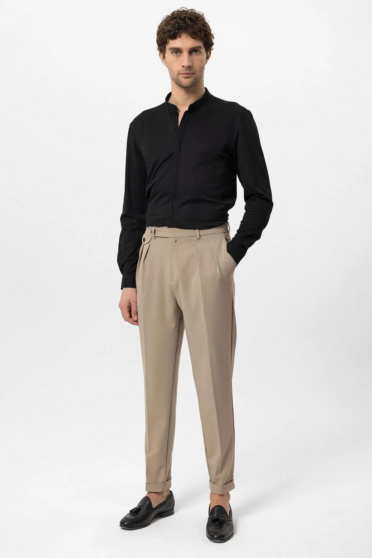 Men's Black Classic Collar Hidden Button Long Sleeve Slim Fit Shirt - Wessi sold by Wessi product image thumbnail 3