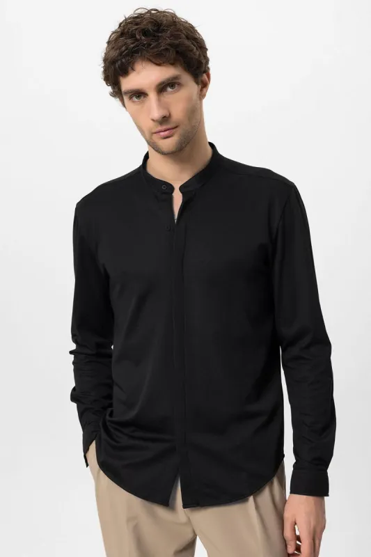 Men's Black Classic Collar Hidden Button Long Sleeve Slim Fit Shirt - Wessi sold by Wessi