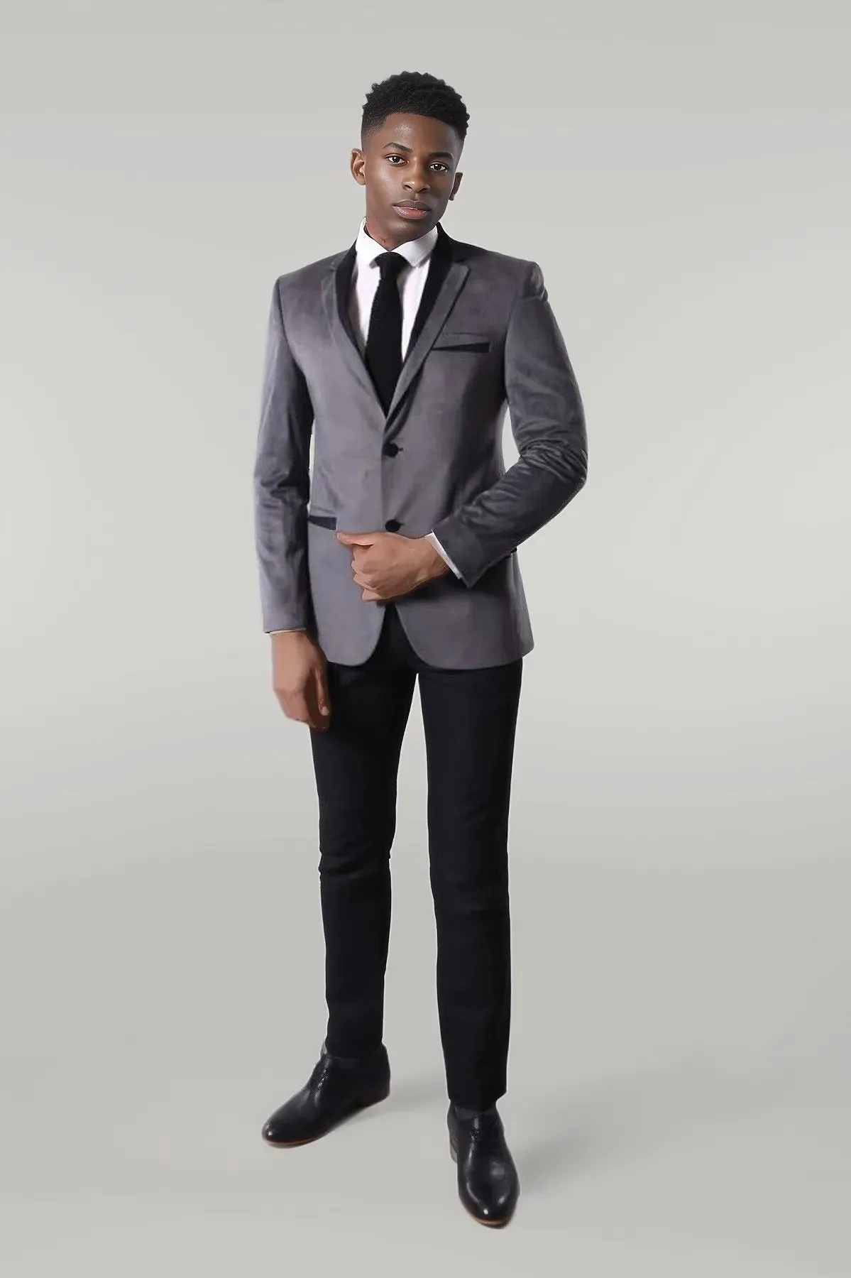 2 Buttons Pocket Piping Velvet Grey Jacket sold by Wessi product image thumbnail 3