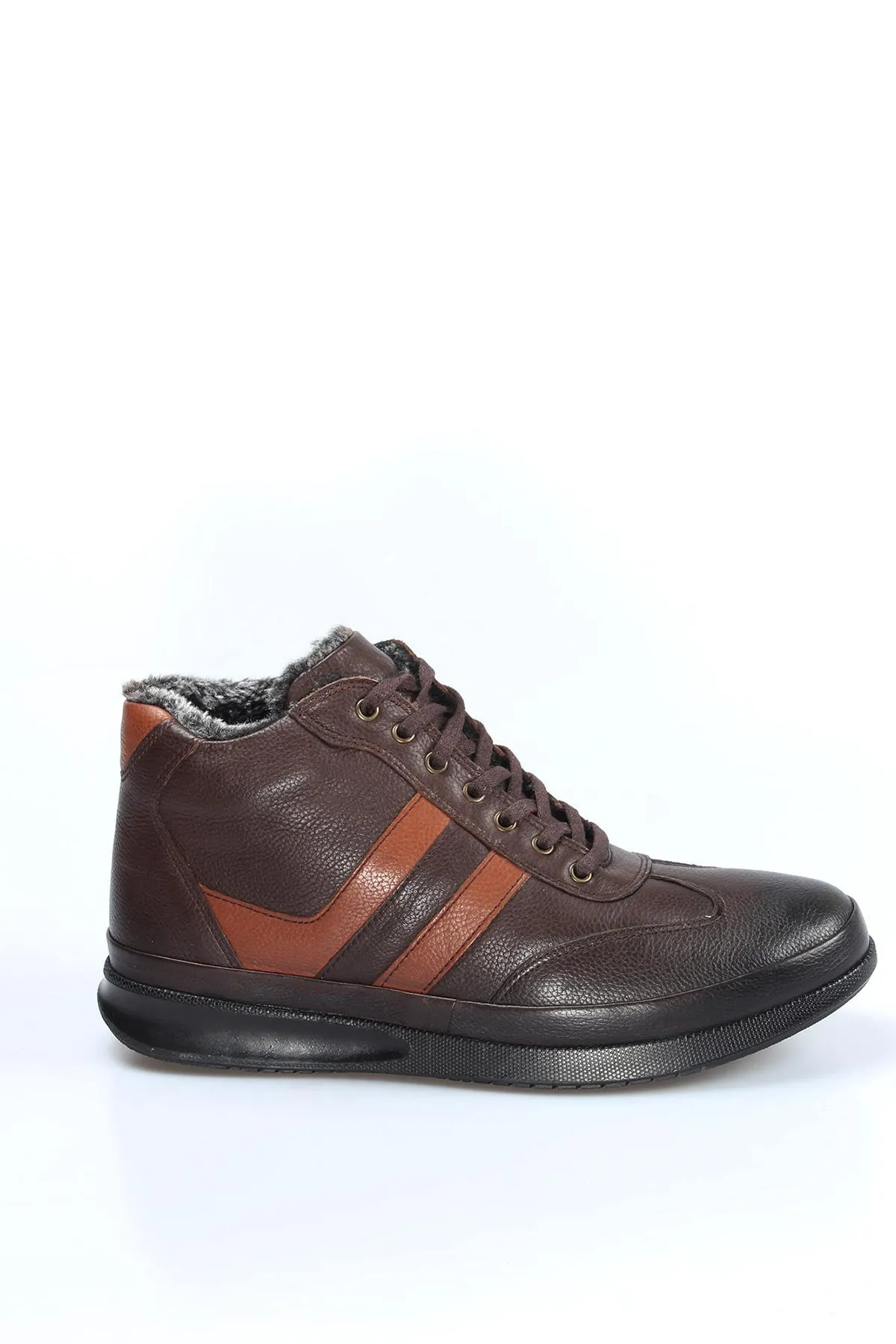 Men's Brown Leather High-Top Sneakers with Fur Lining and Brown Accents - Wessi sold by Wessi product image thumbnail 4