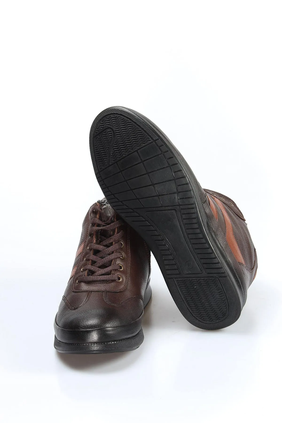 Men's Brown Leather High-Top Sneakers with Fur Lining and Brown Accents - Wessi sold by Wessi product image thumbnail 5