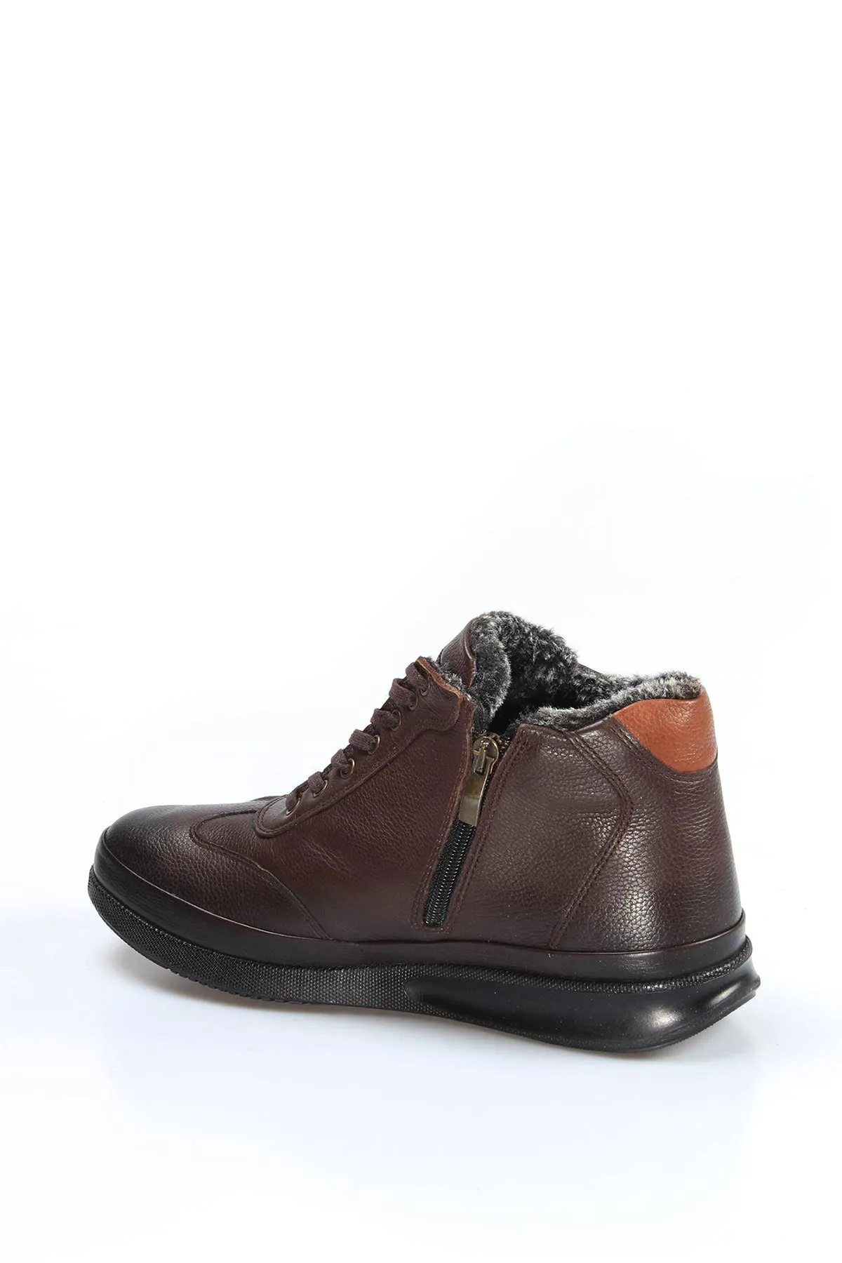 Men's Brown Leather High-Top Sneakers with Fur Lining and Brown Accents - Wessi sold by Wessi product image thumbnail 3