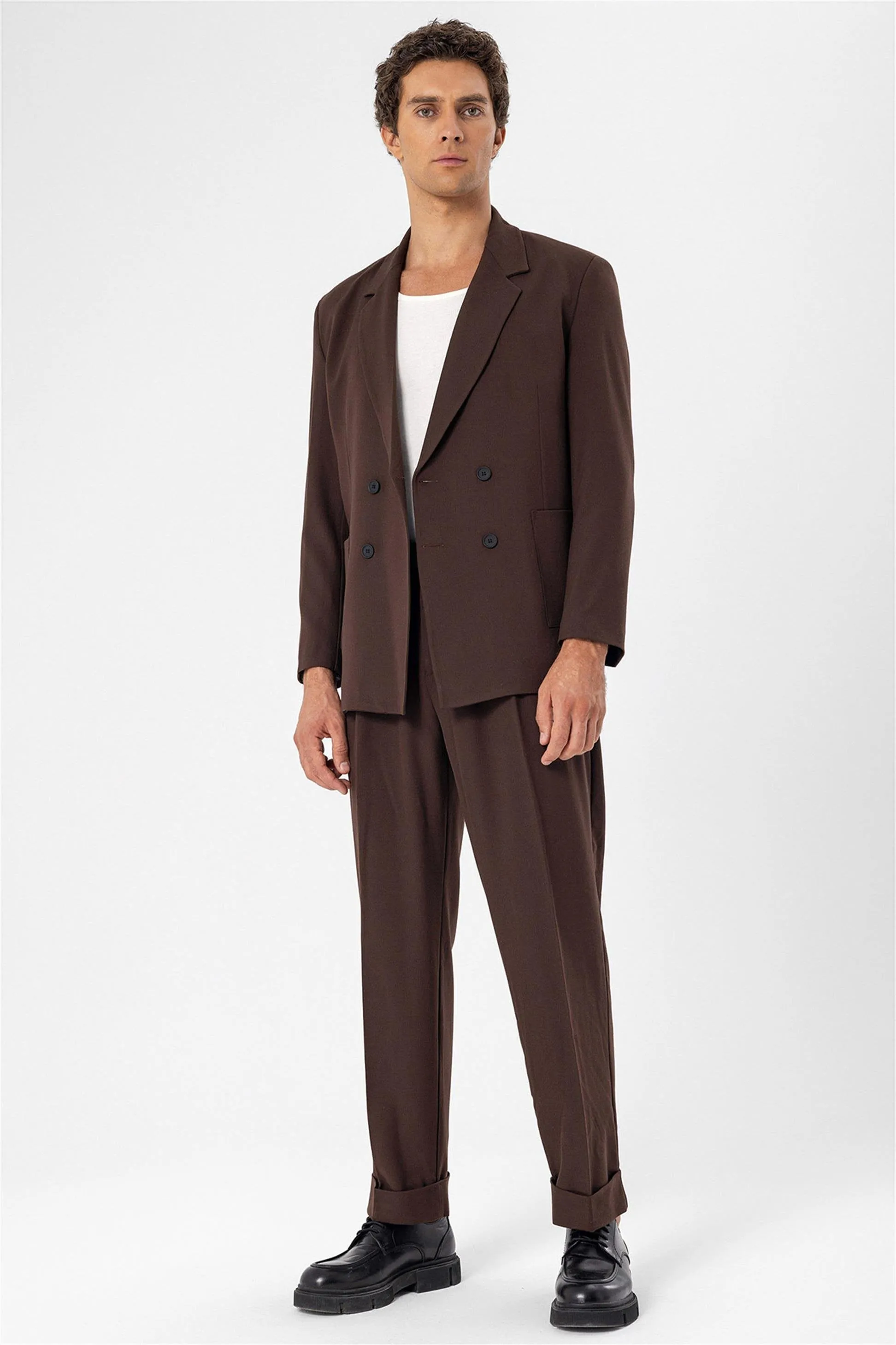 Brown Double Breasted Men's Blazer Jacket with Bag Pocket - Wessi sold by Wessi product image thumbnail 4